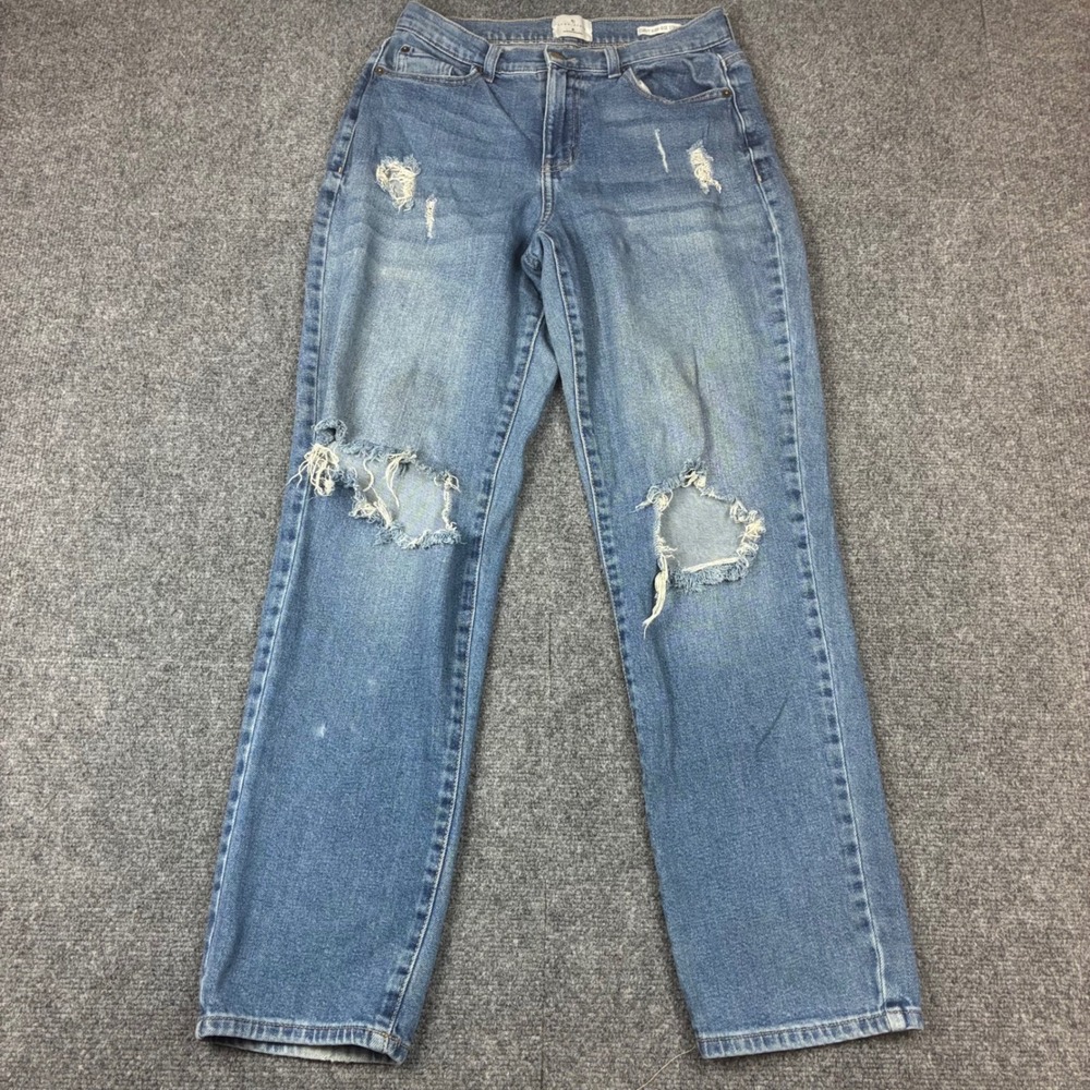 True Craft Curvy High-Rise Straight Jeans Womens 8 Distressed Ripped Medium Wash